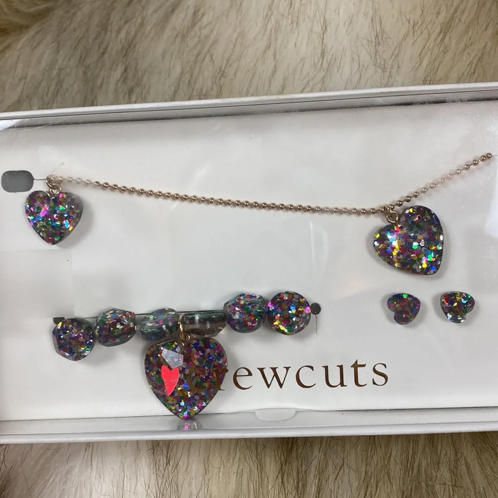 Crewcuts Heart Glitter Necklace, Bracelet, and Earring Set
